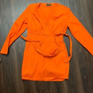 PrettyLittleThing orange long sleeve jean dress